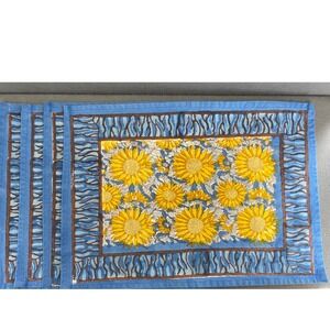 Couleur Nature Bruno Lamy Sunflower Cotton Placemats Set 4 Blue Yellow 18 x 13